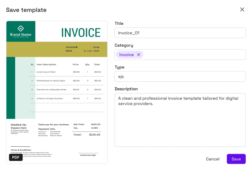 Save Template Dialog