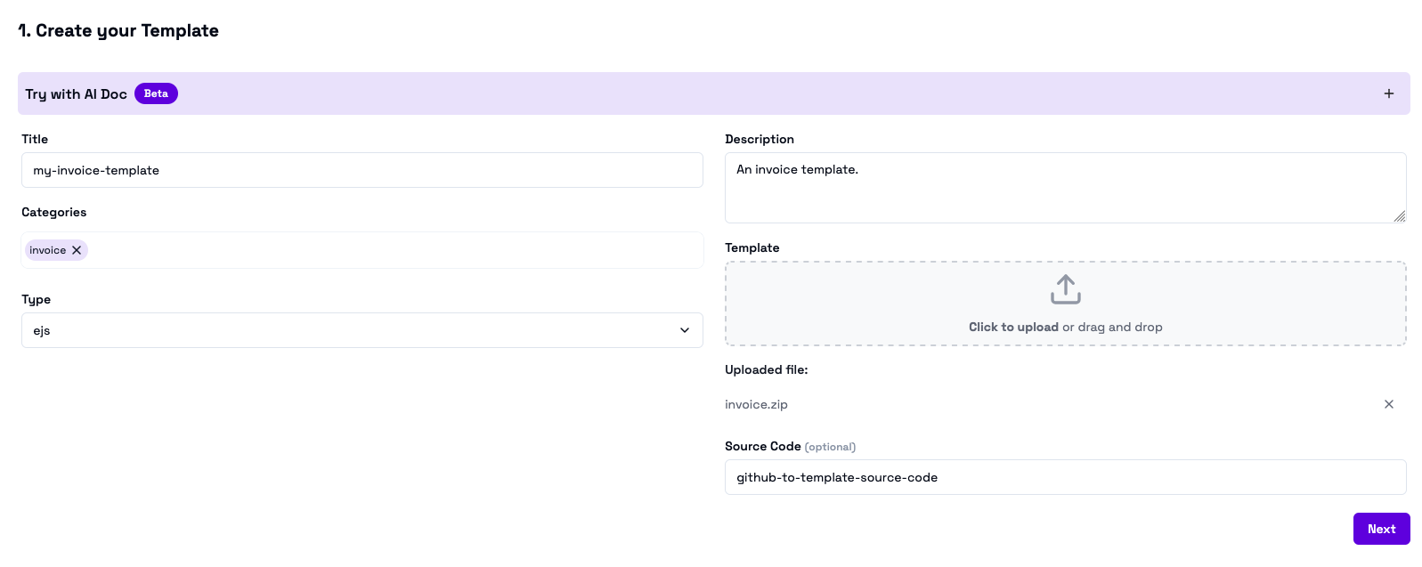 Template Creation Form